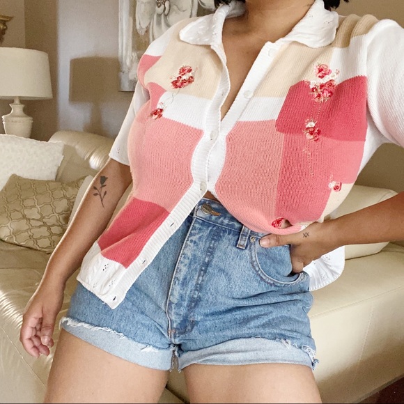 Vintage Sweaters - Vintage Embroidered Knit Cardigan